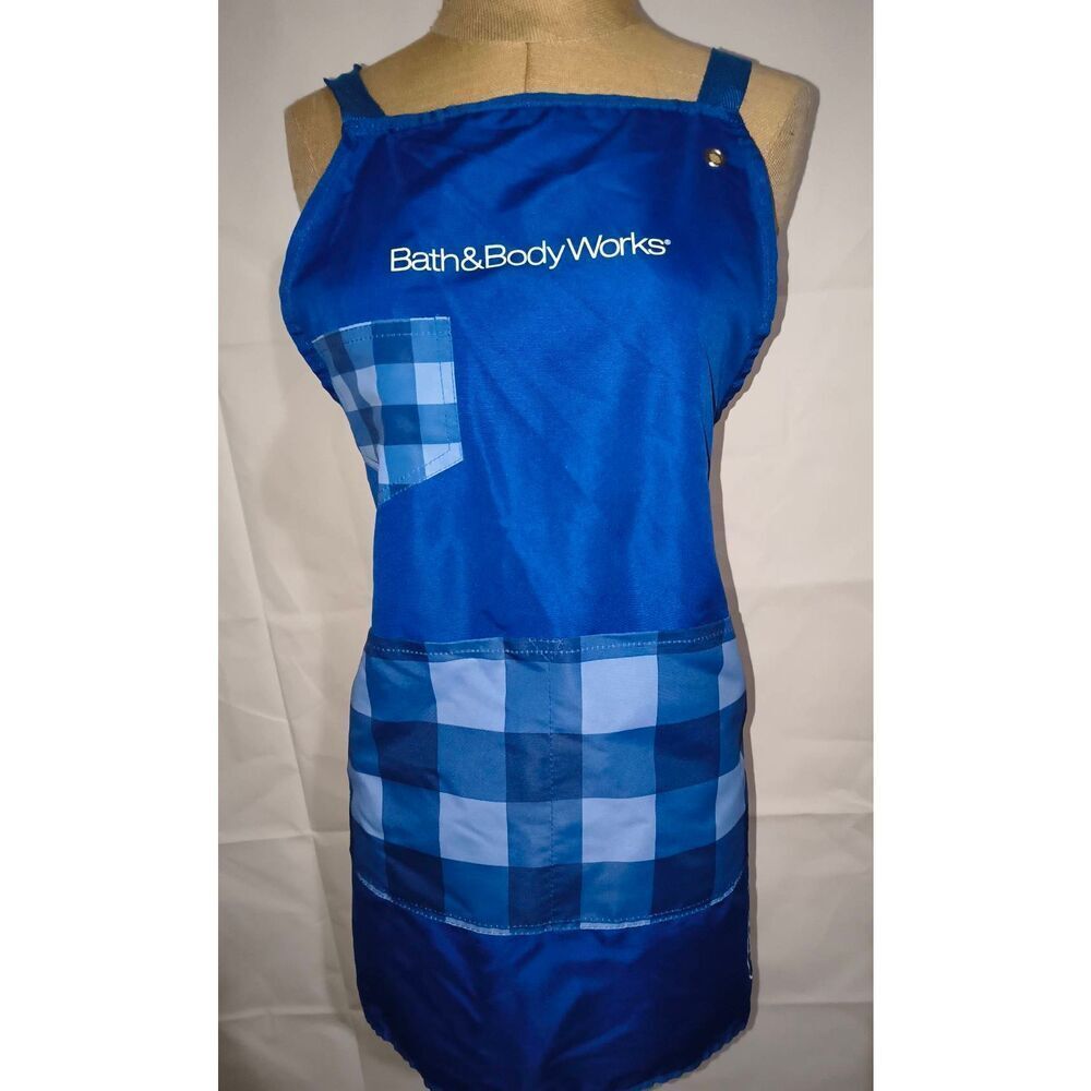 Lot of 2 Bath And Body Works Employee Uniform Apron Blue Plaid Checkered